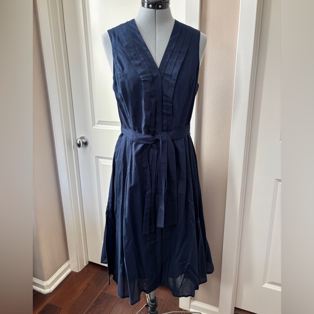 Jones New York Signature Sleeveless Button Down   Shirtdress, Navy Blue, Size 8